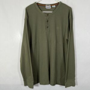Timberland Long Sleeve Thermal Henley Shirt Mens Size XXL 2XL Olive Green Waffle